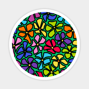 Wonky Retro Rainbow Flowers Magnet